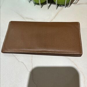 Authentic Hermes Gold/Brown Epson Leather Long Wallet